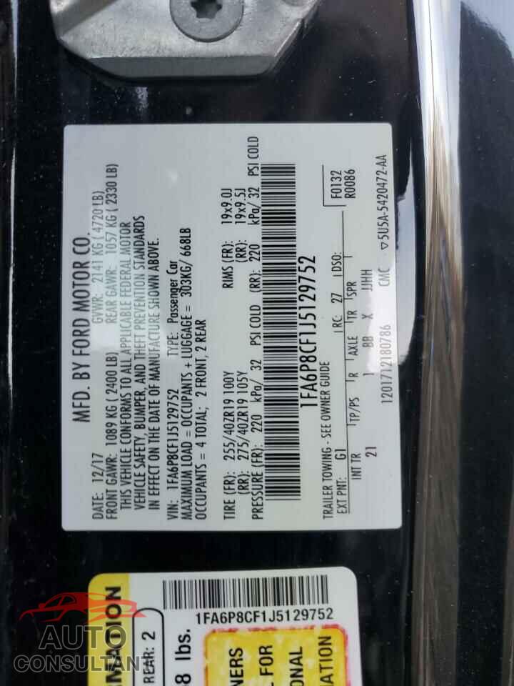 FORD MUSTANG 2018 - 1FA6P8CF1J5129752