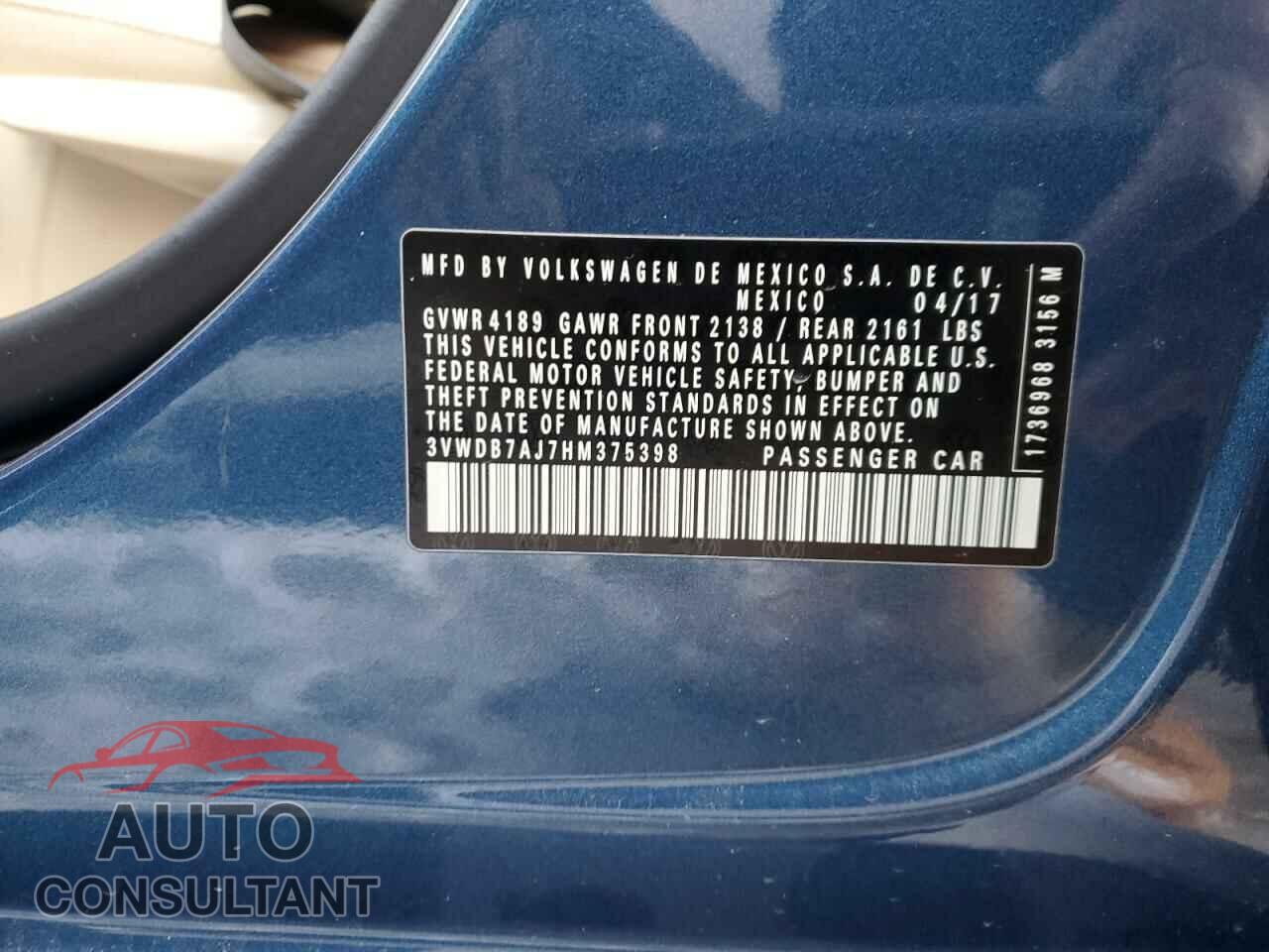 VOLKSWAGEN JETTA 2017 - 3VWDB7AJ7HM375398