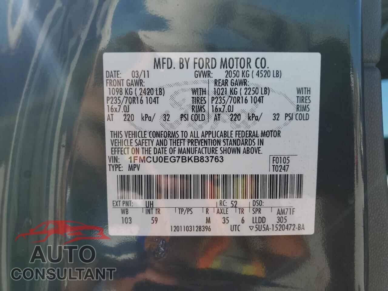 FORD ESCAPE 2011 - 1FMCU0EG7BKB83763