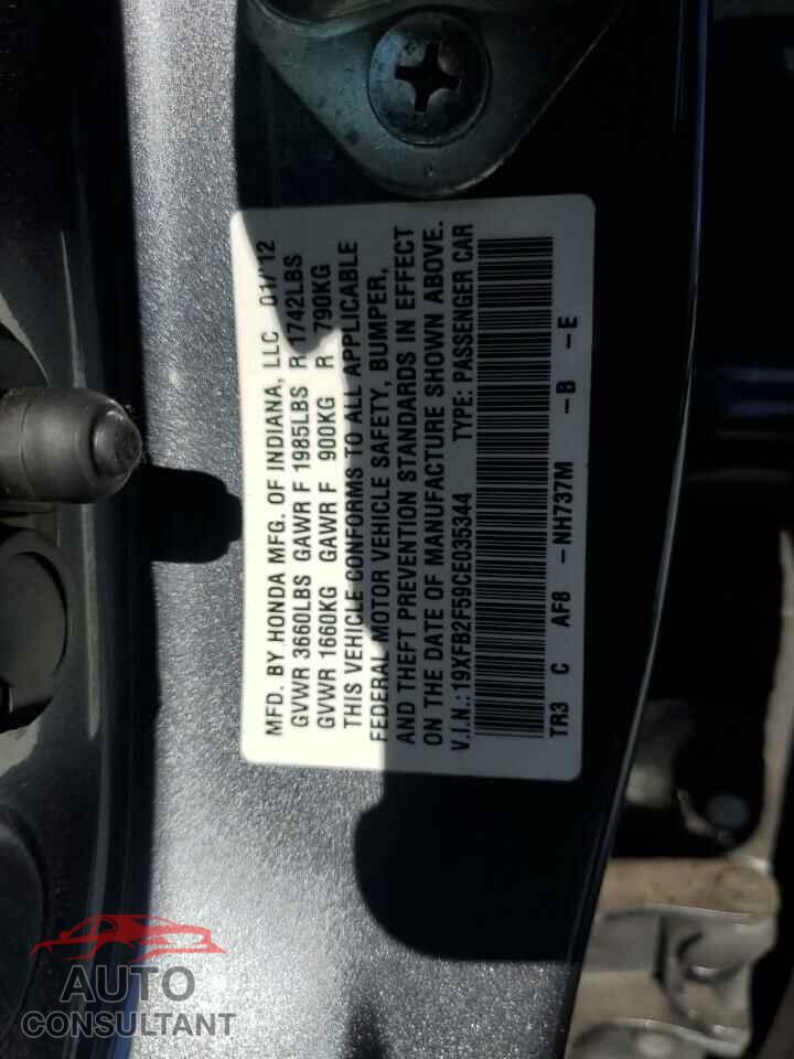 HONDA CIVIC 2012 - 19XFB2F59CE035344