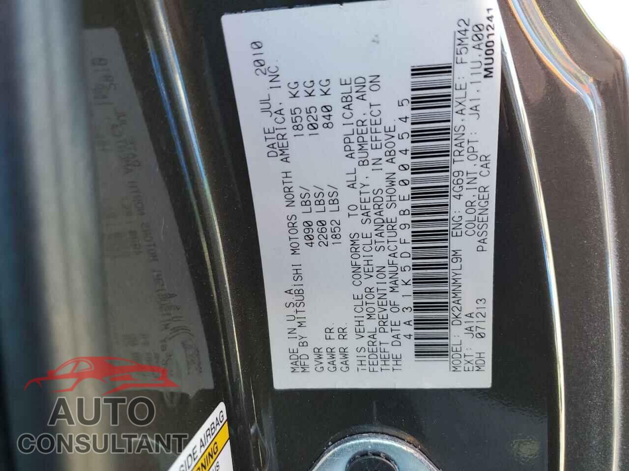 MITSUBISHI ECLIPSE 2011 - 4A31K5DF9BE004545