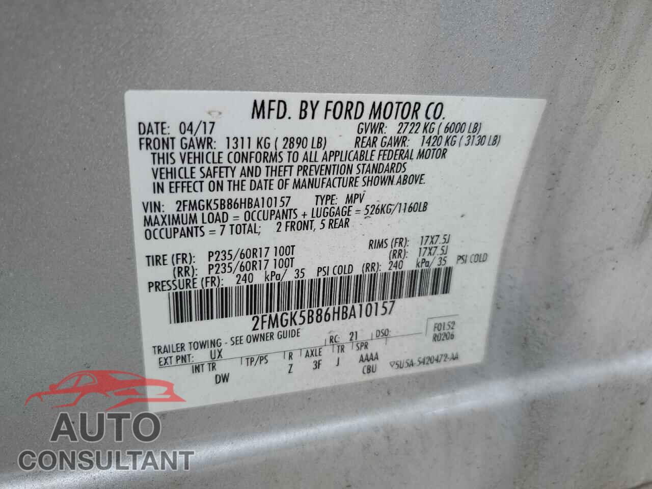 FORD FLEX 2017 - 2FMGK5B86HBA10157