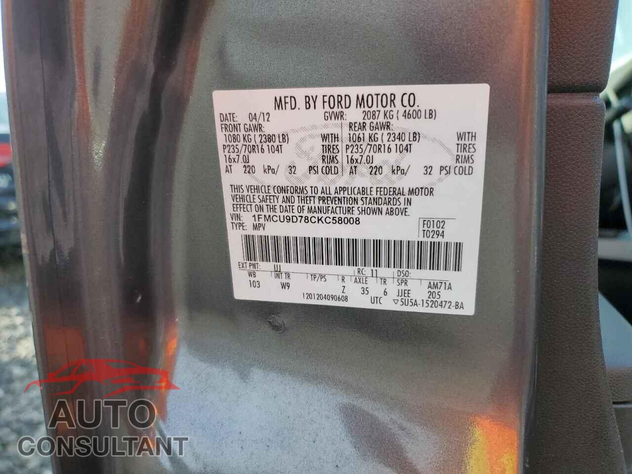 FORD ESCAPE 2012 - 1FMCU9D78CKC58008