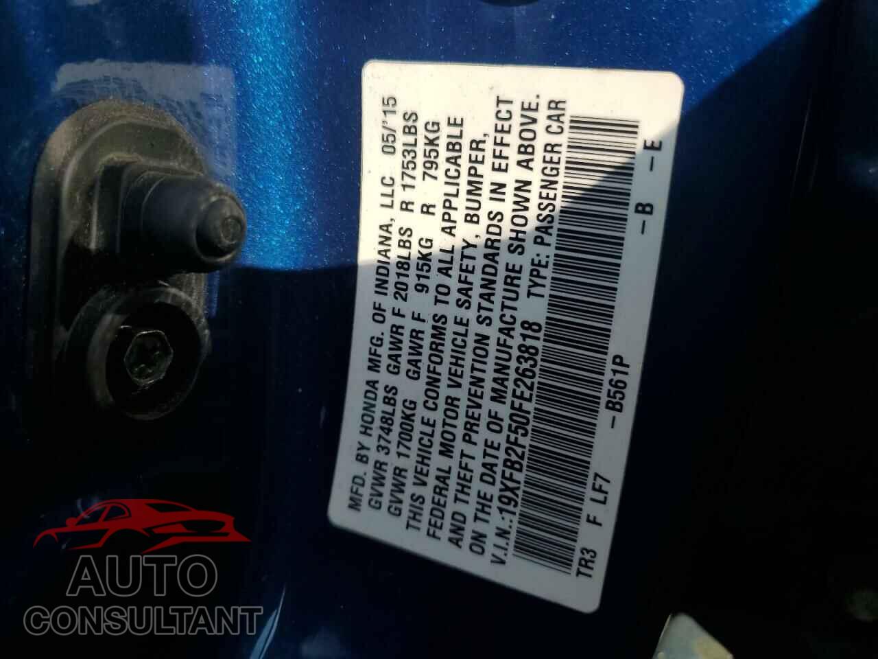 HONDA CIVIC 2015 - 19XFB2F50FE263818