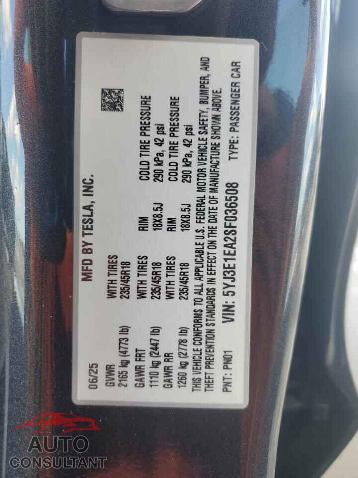 TESLA MODEL 3 2025 - 5YJ3E1EA2SF036508