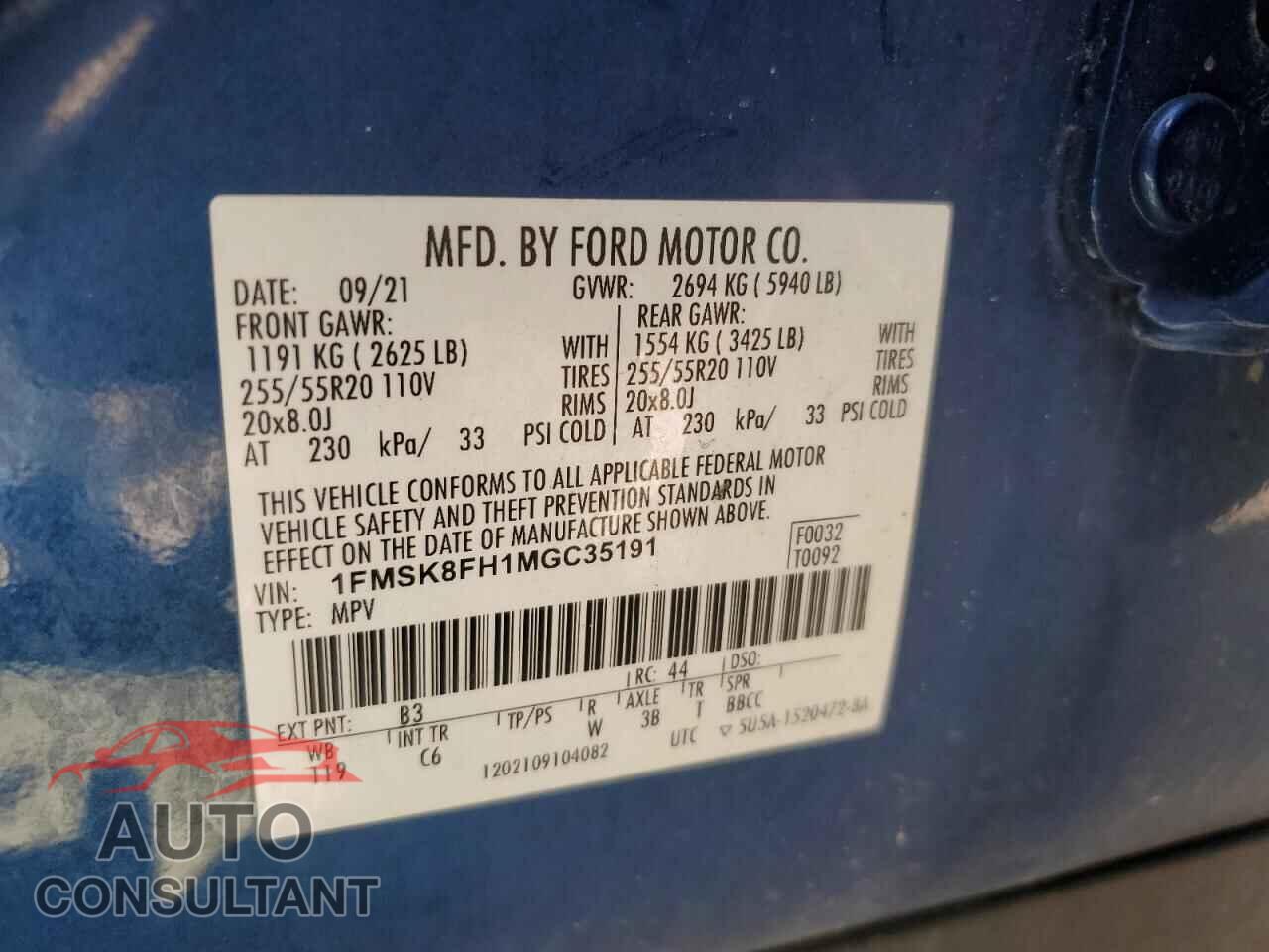 FORD EXPLORER 2021 - 1FMSK8FH1MGC35191