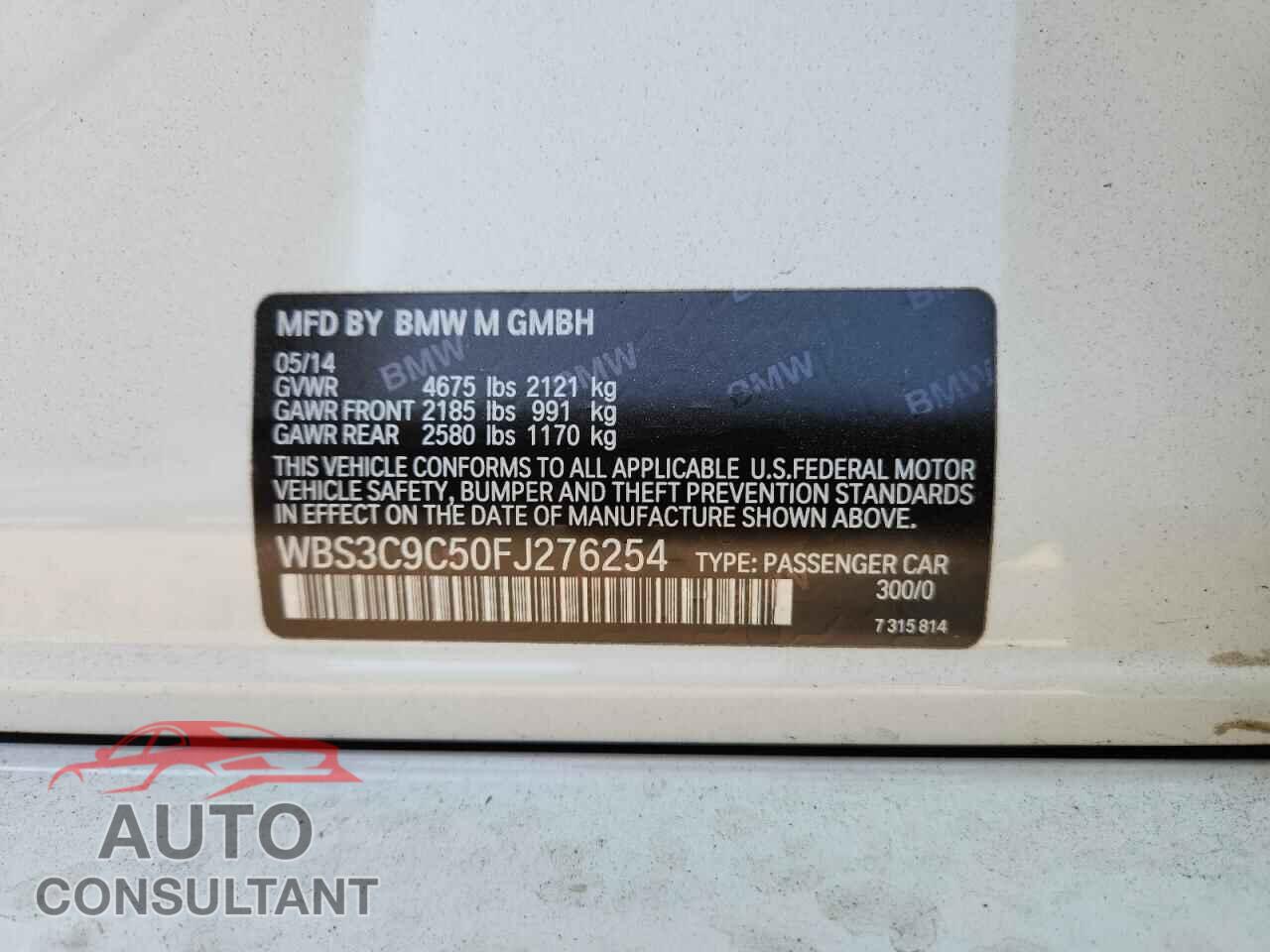 BMW M3 2015 - WBS3C9C50FJ276254