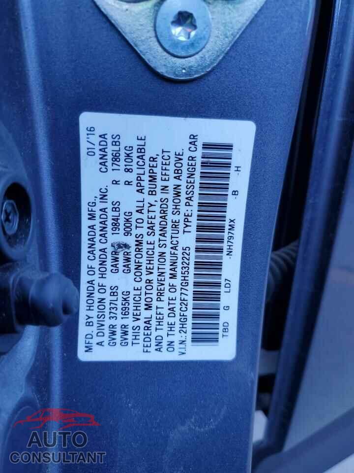 HONDA CIVIC 2016 - 2HGFC2F77GH532225