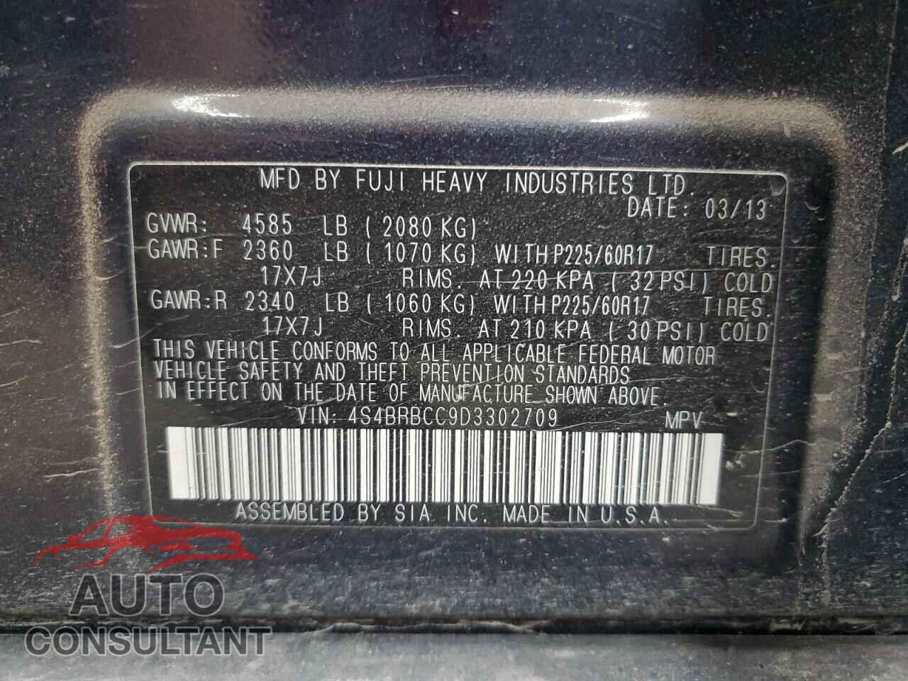 SUBARU OUTBACK 2013 - 4S4BRBCC9D3302709