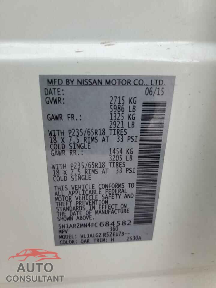 NISSAN PATHFINDER 2015 - 5N1AR2MN4FC684582