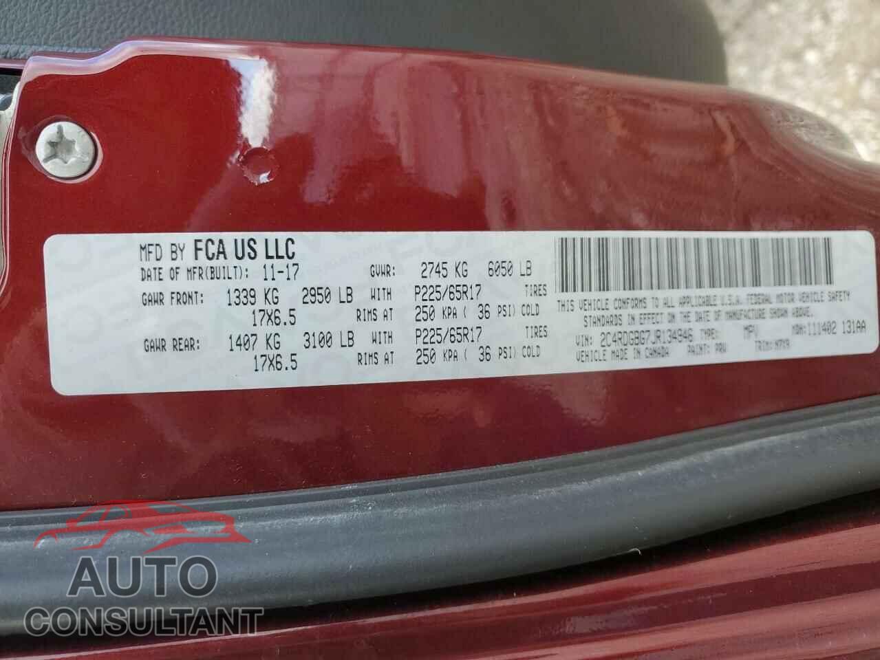 DODGE CARAVAN 2018 - 2C4RDGBG7JR134946