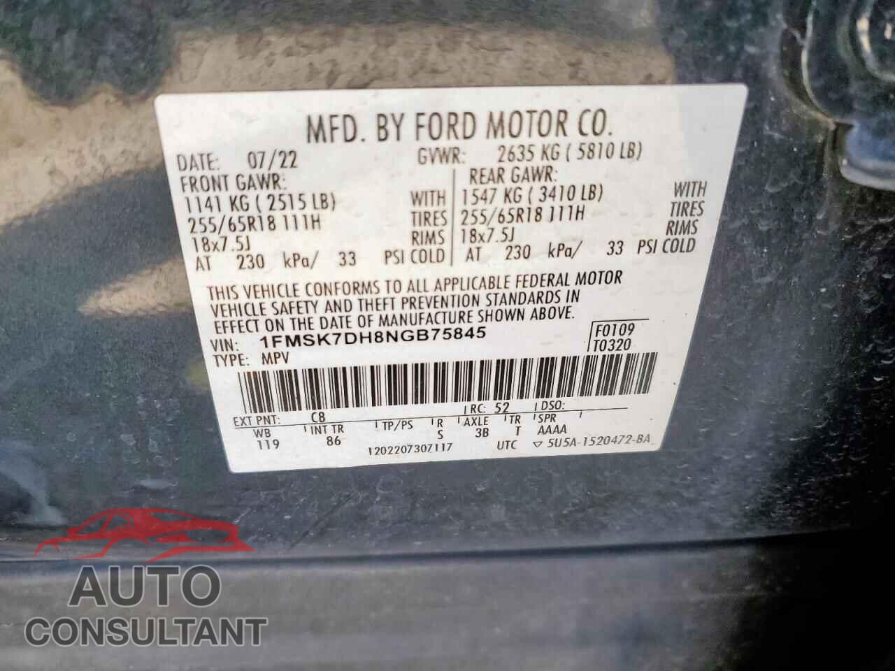 FORD EXPLORER 2022 - 1FMSK7DH8NGB75845