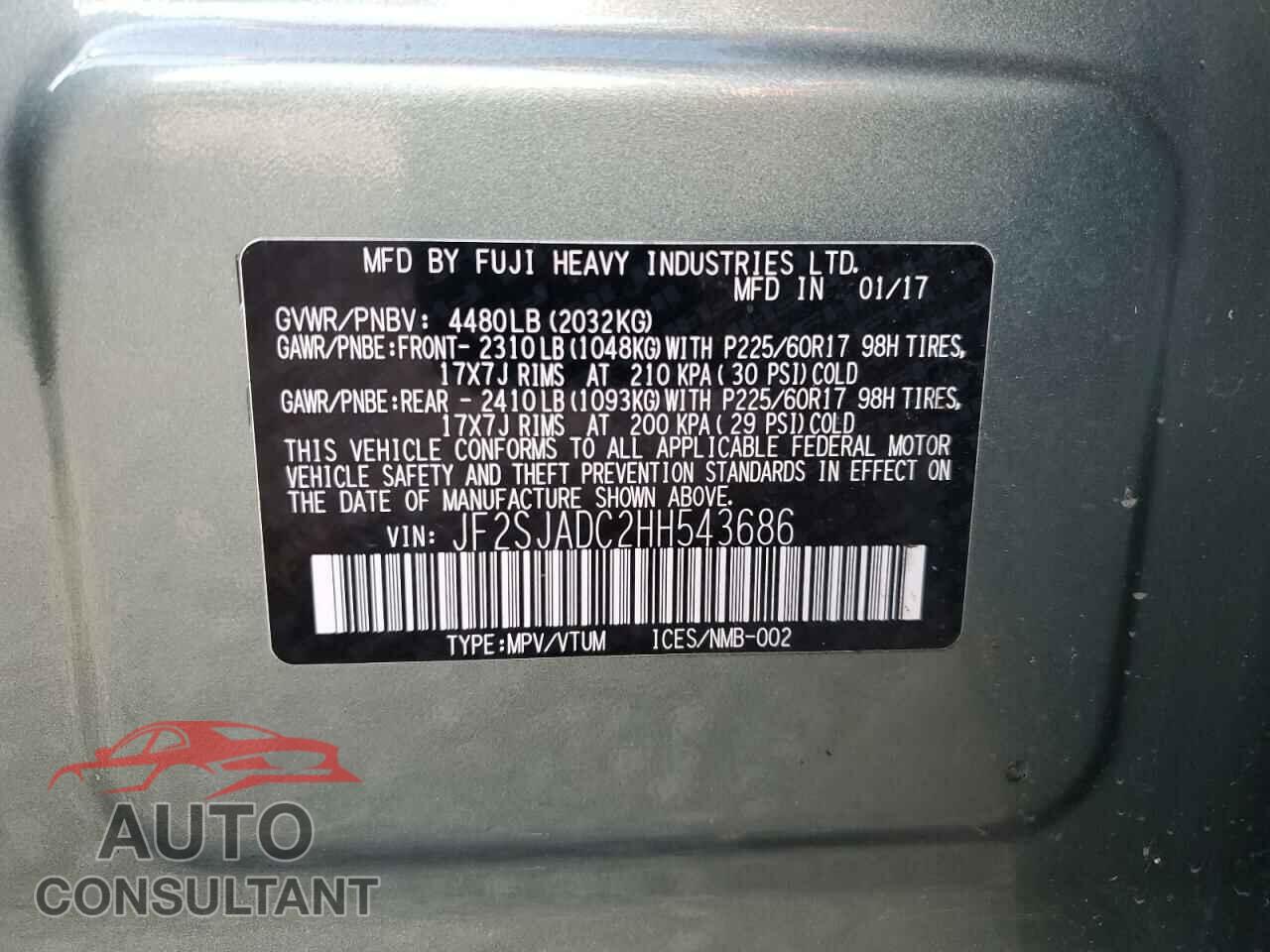 SUBARU FORESTER 2017 - JF2SJADC2HH543686