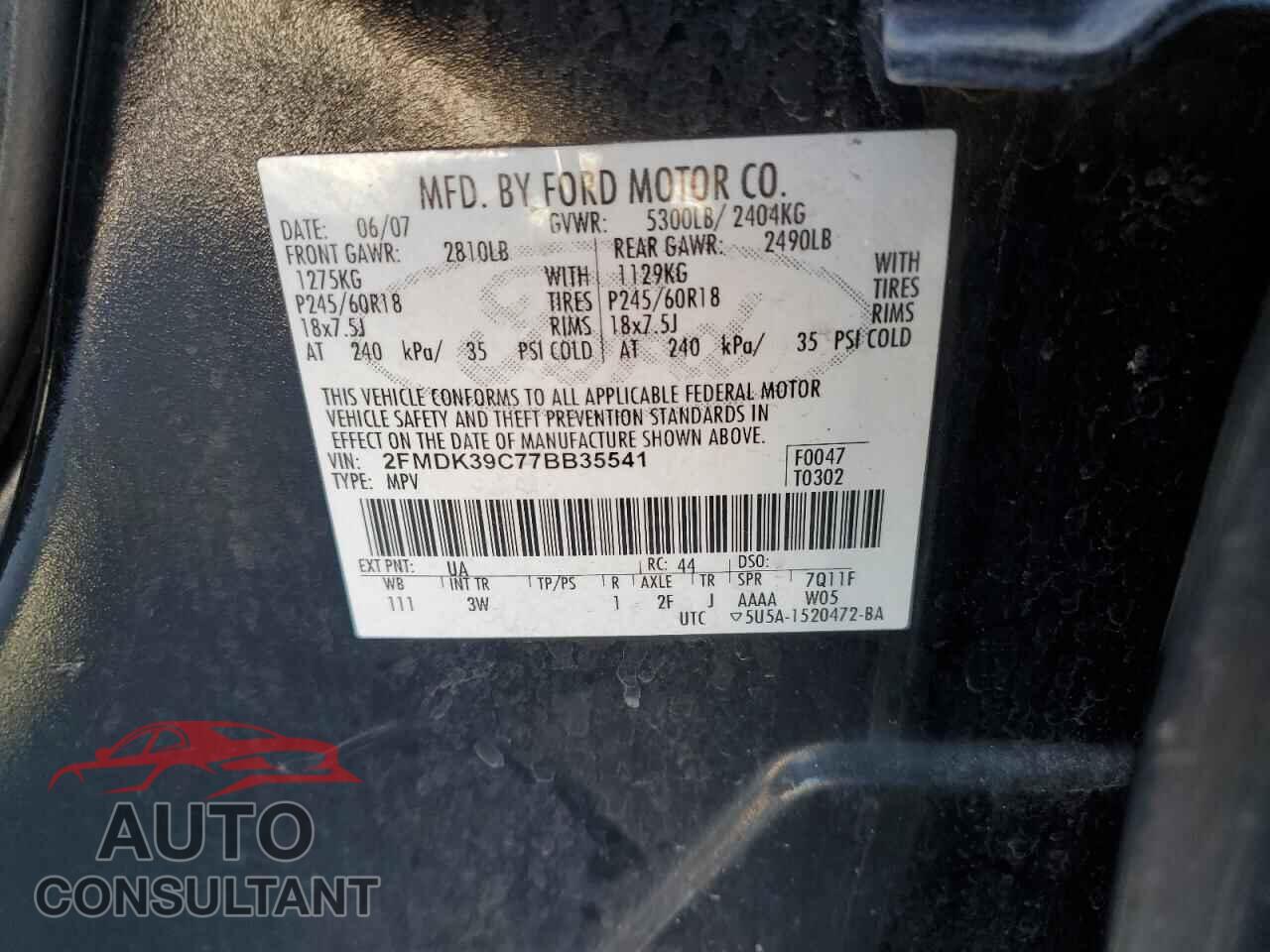 FORD EDGE 2012 - 2FMDK39C77BB35541