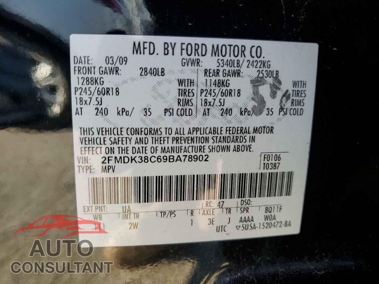 FORD EDGE 2009 - 2FMDK38C69BA78902