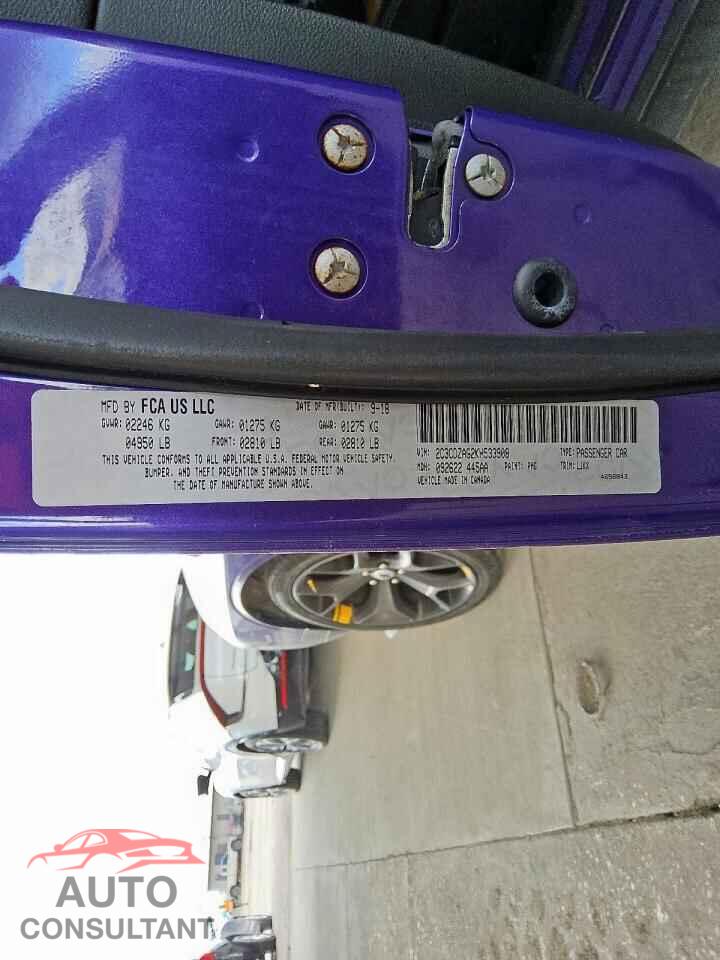 DODGE CHALLENGER 2019 - 2C3CDZAG2KH533908