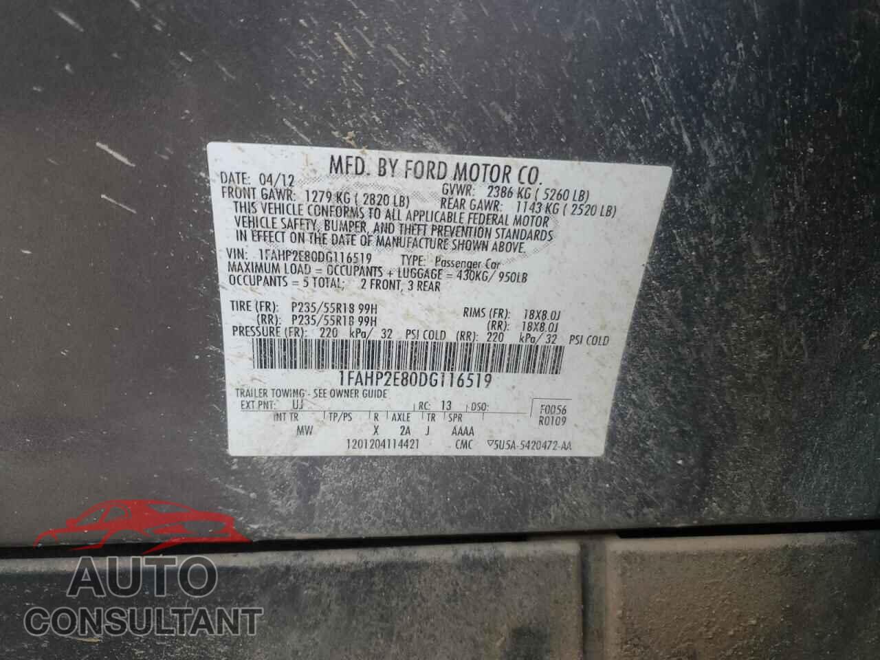 FORD TAURUS 2013 - 1FAHP2E80DG116519