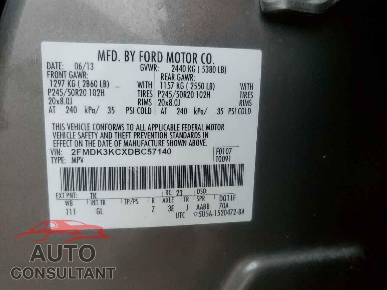 FORD EDGE 2013 - 2FMDK3KCXDBC57140