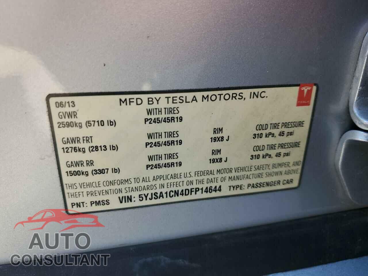 TESLA MODEL S 2013 - 5YJSA1CN4DFP14644
