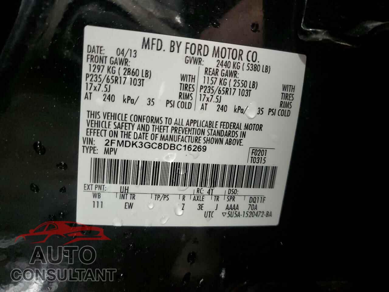 FORD EDGE 2013 - 2FMDK3GC8DBC16269