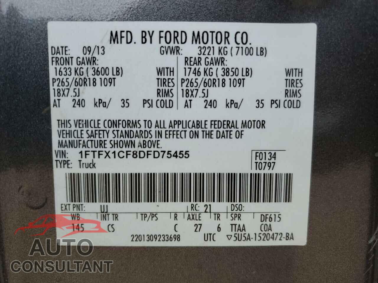 FORD F-150 2013 - 1FTFX1CF8DFD75455