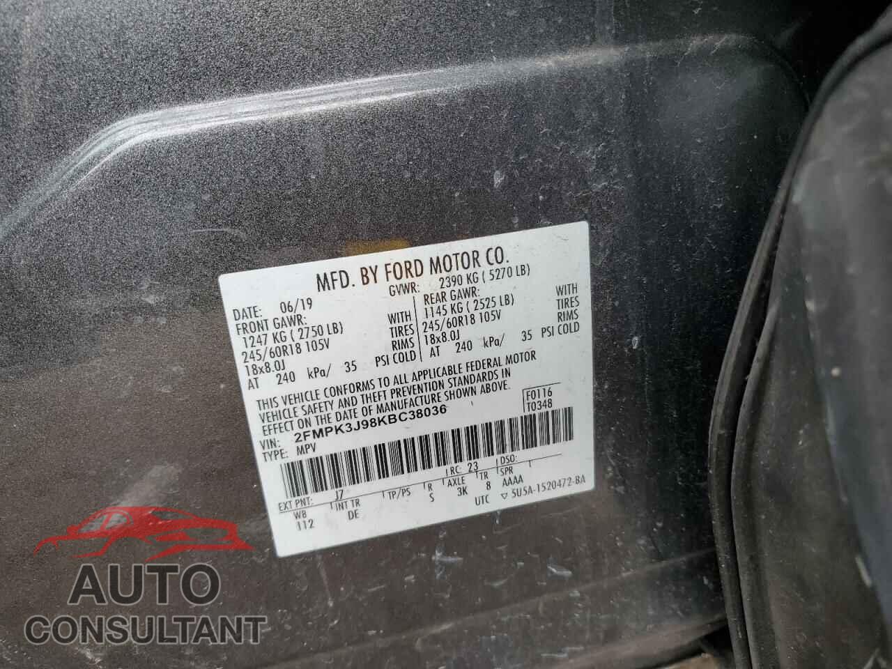 FORD EDGE 2019 - 2FMPK3J98KBC38036
