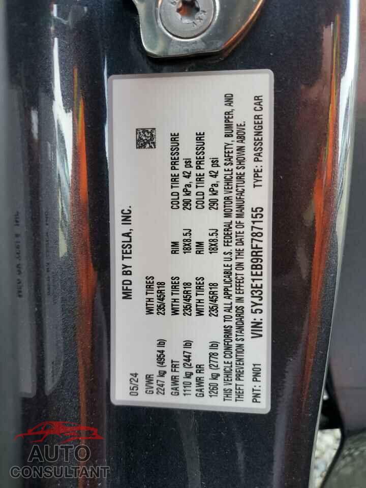 TESLA MODEL 3 2024 - 5YJ3E1EB9RF787155
