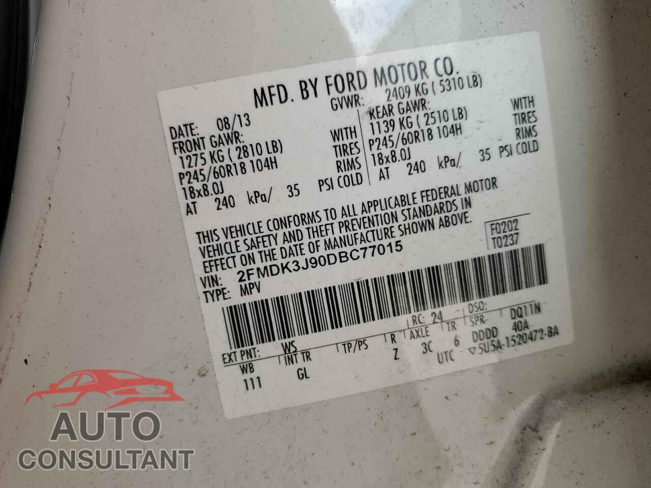 FORD EDGE 2013 - 2FMDK3J90DBC77015