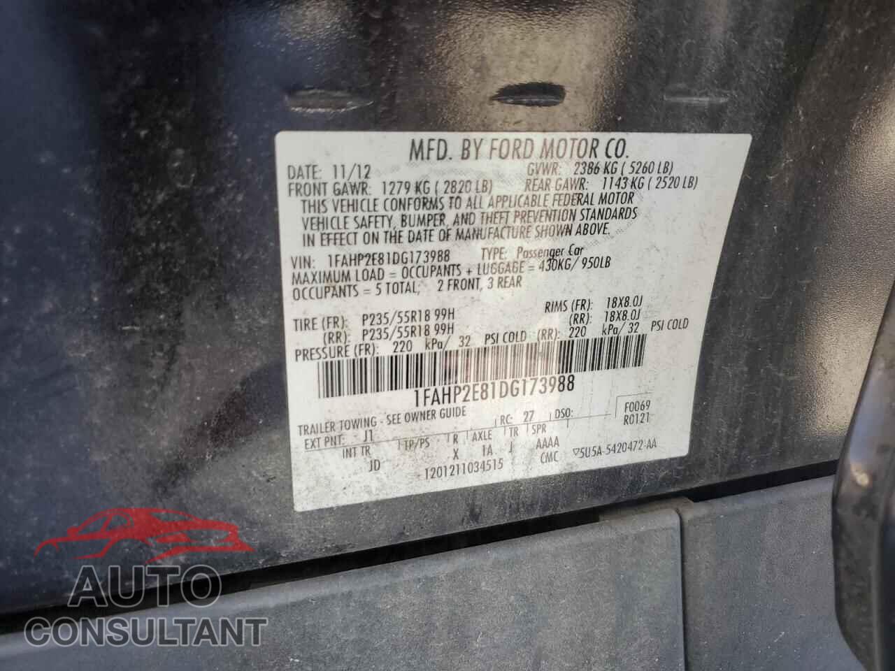FORD TAURUS 2013 - 1FAHP2E81DG173988