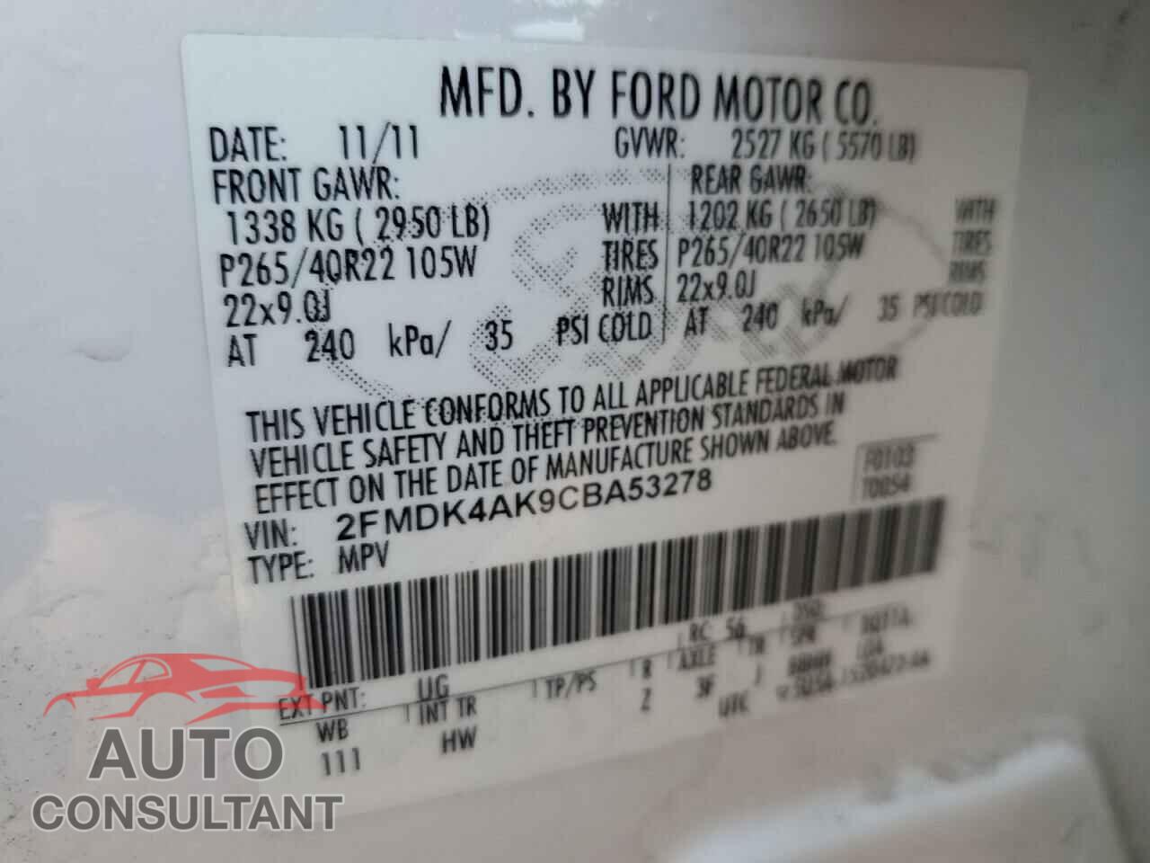 FORD EDGE 2012 - 2FMDK4AK9CBA53278