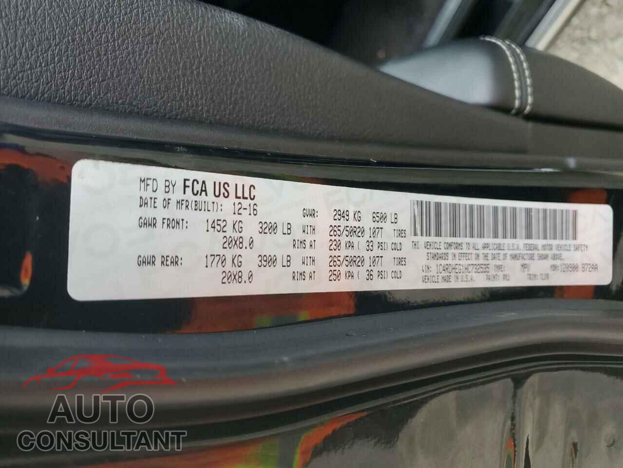 DODGE DURANGO 2017 - 1C4RDHEG1HC732535