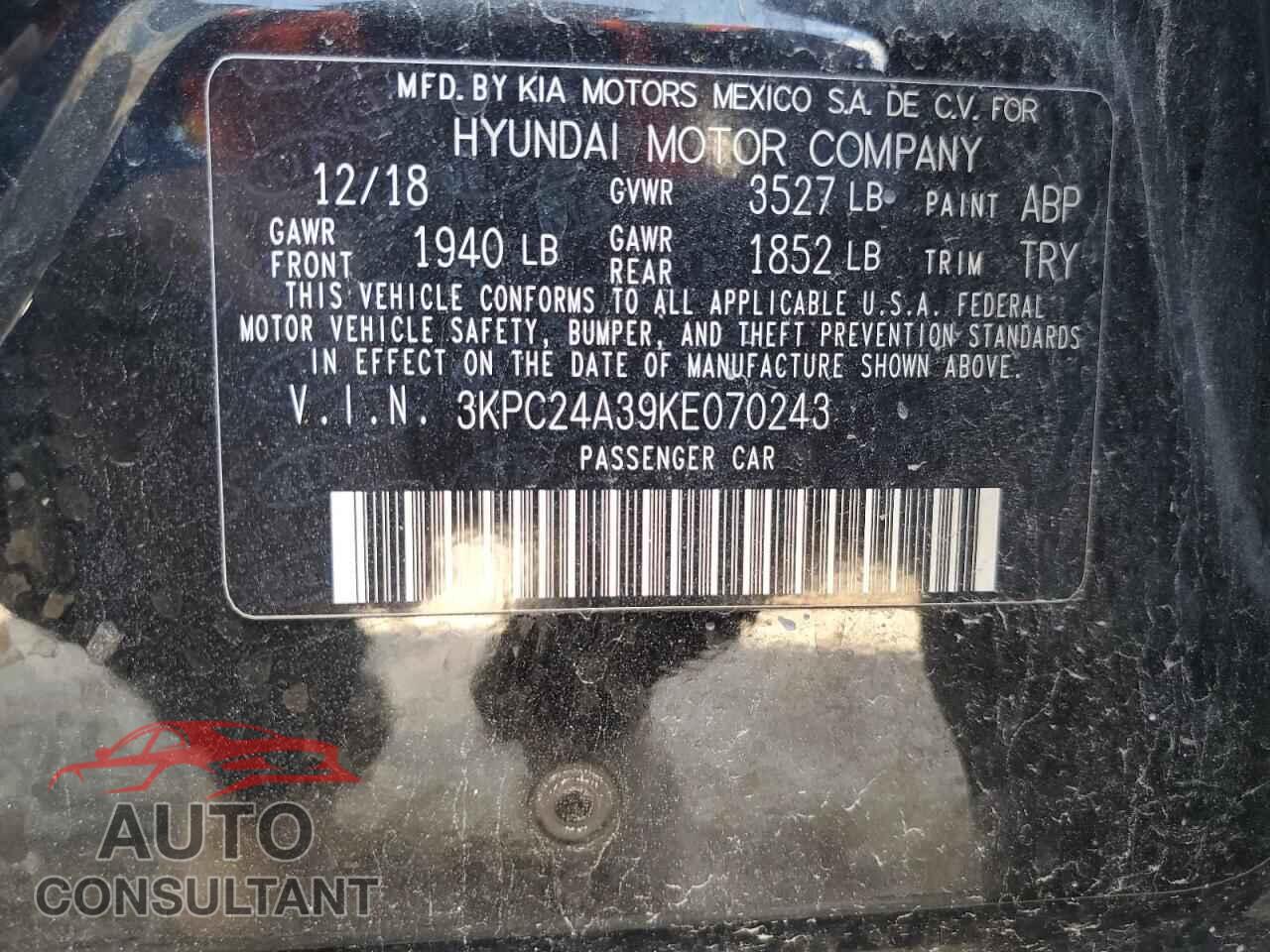 HYUNDAI ACCENT 2019 - 3KPC24A39KE070243