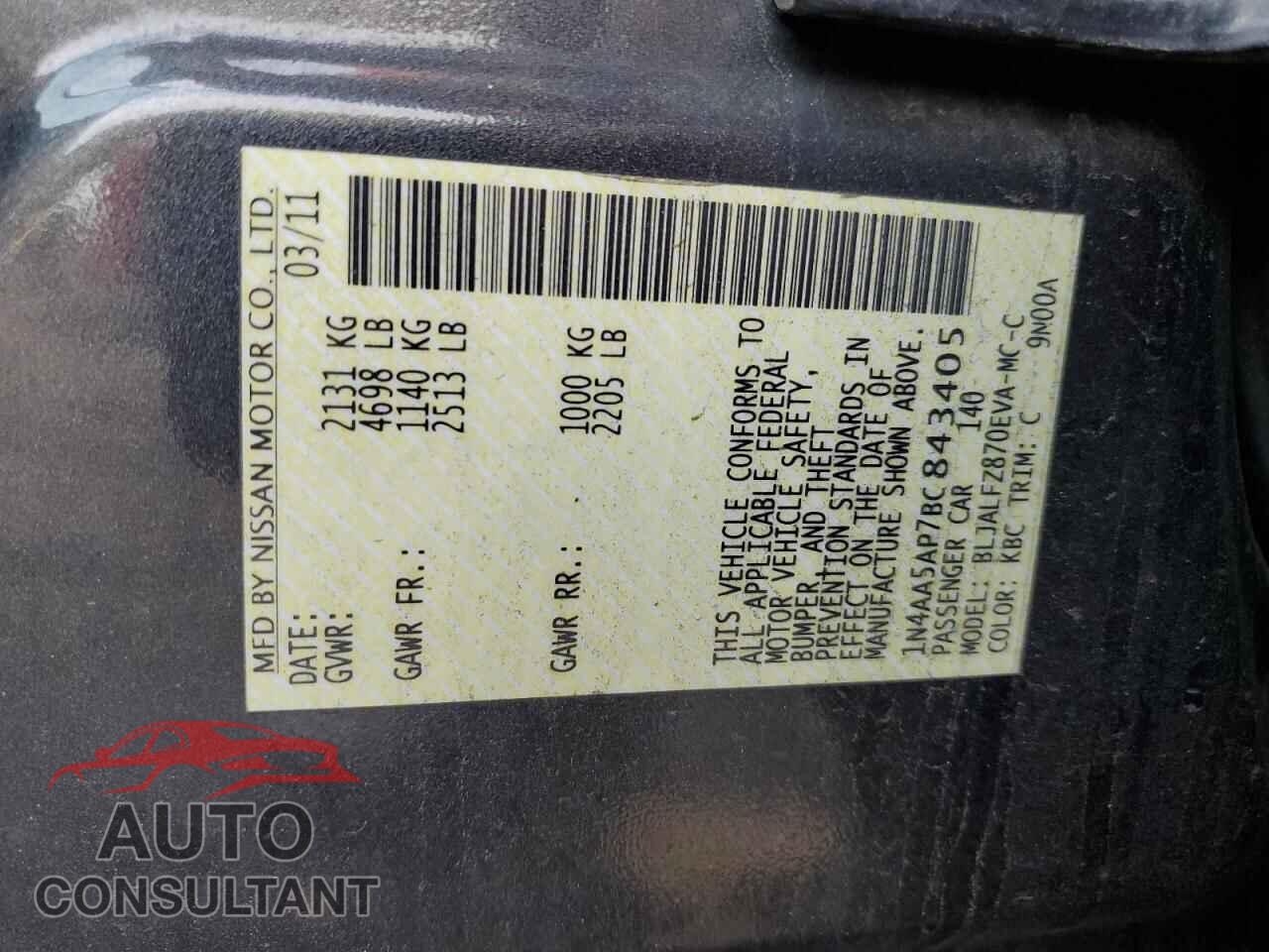 NISSAN MAXIMA 2011 - 1N4AA5AP7BC843405