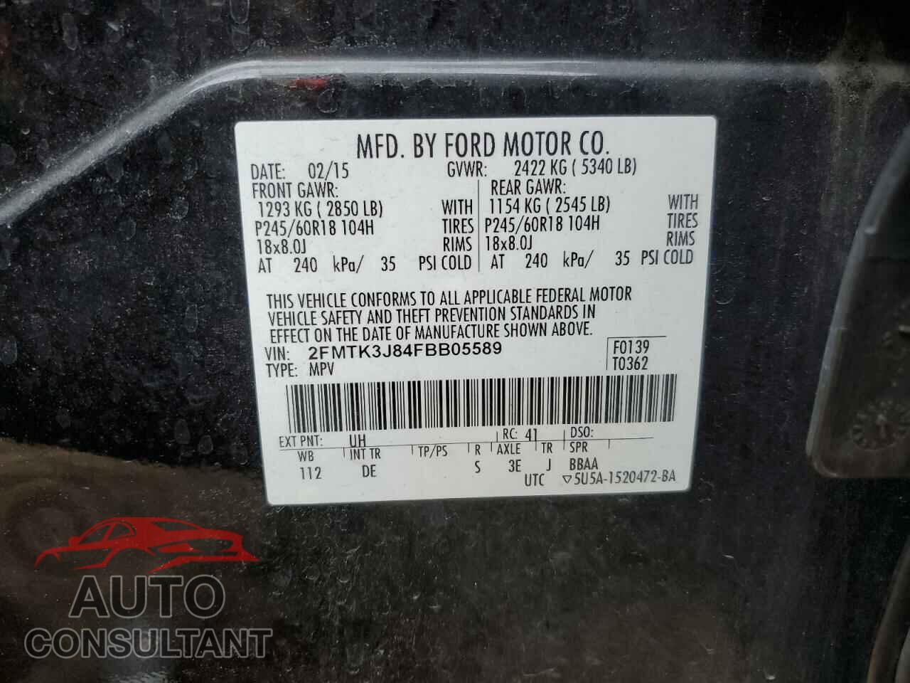 FORD EDGE 2015 - 2FMTK3J84FBB05589