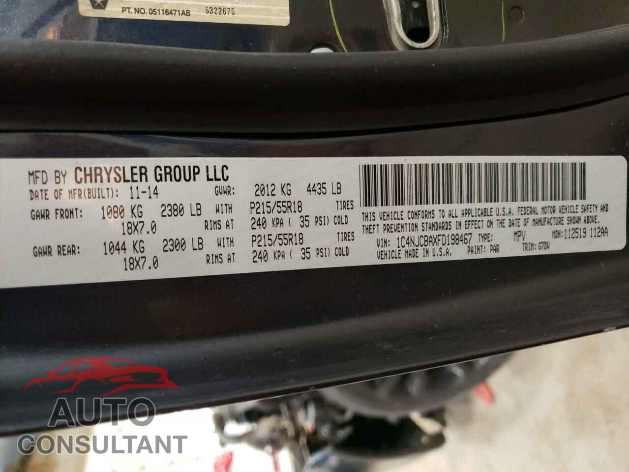 JEEP COMPASS 2015 - 1C4NJCBAXFD198467