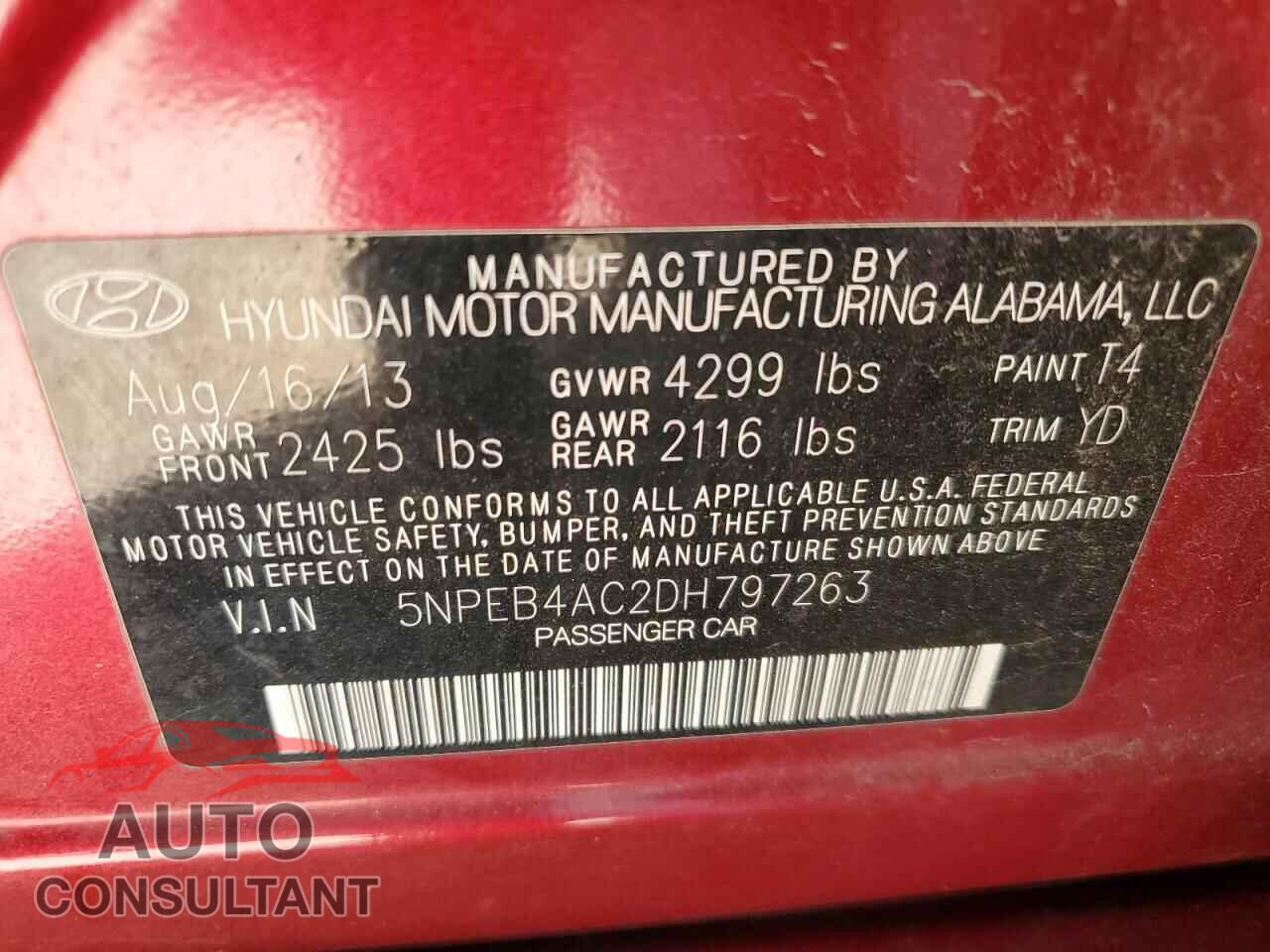 HYUNDAI SONATA 2013 - 5NPEB4AC2DH797263