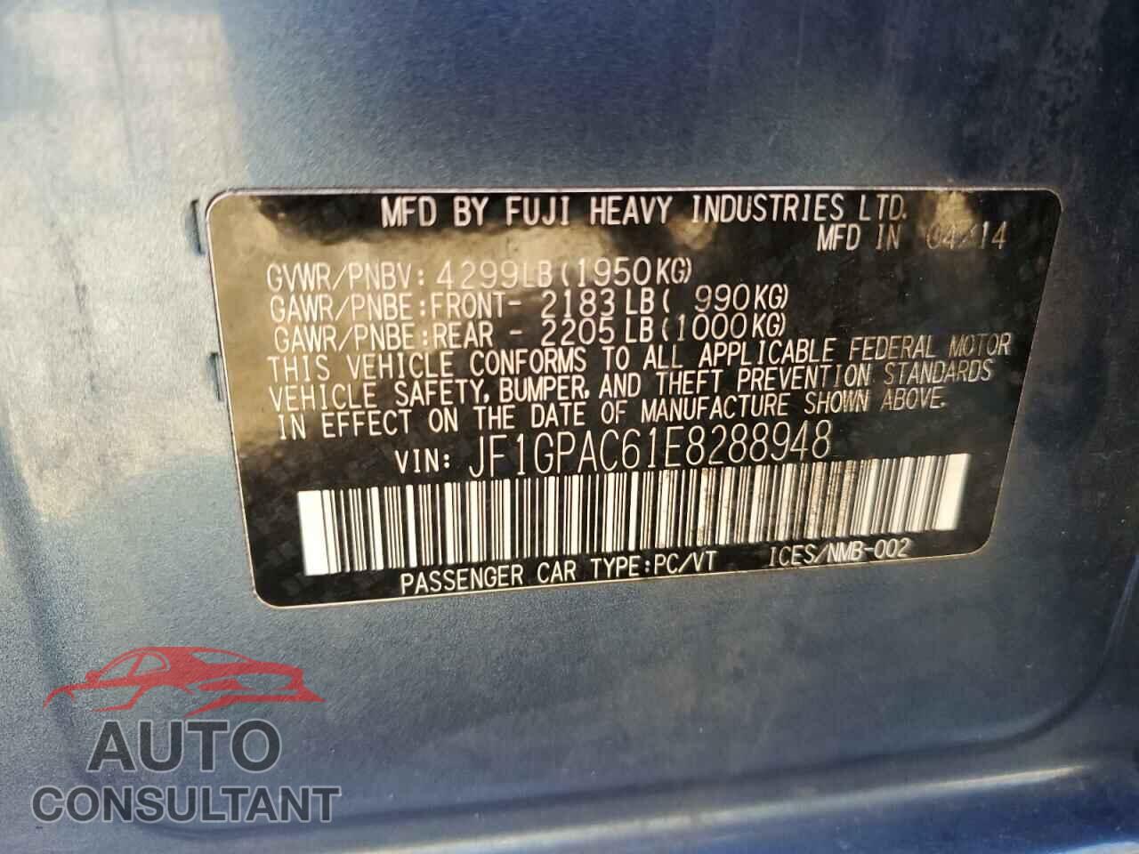 SUBARU IMPREZA 2014 - JF1GPAC61E8288948