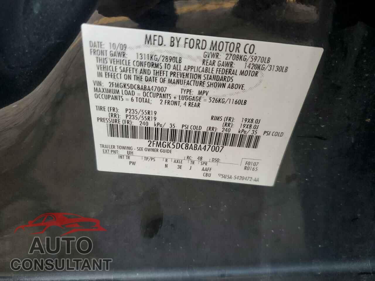 FORD FLEX 2010 - 2FMGK5DC8ABA47007