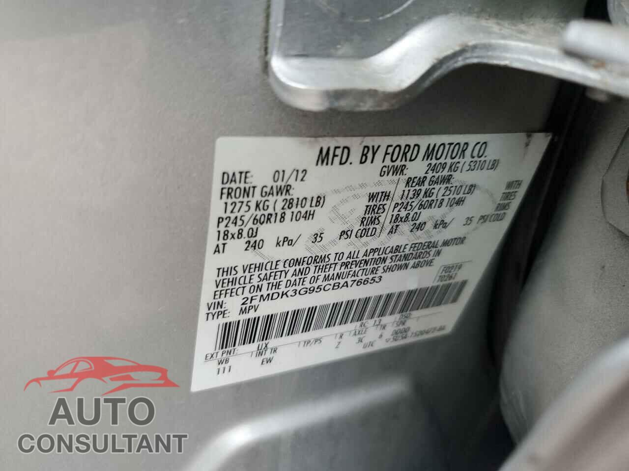 FORD EDGE 2012 - 2FMDK3G95CBA76653