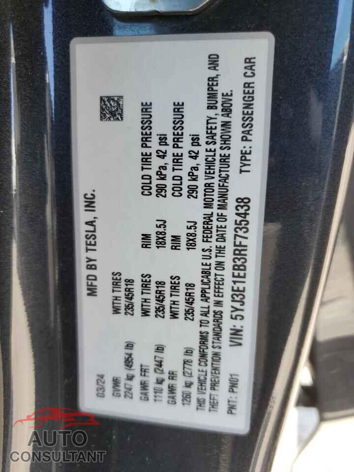 TESLA MODEL 3 2024 - 5YJ3E1EB3RF735438