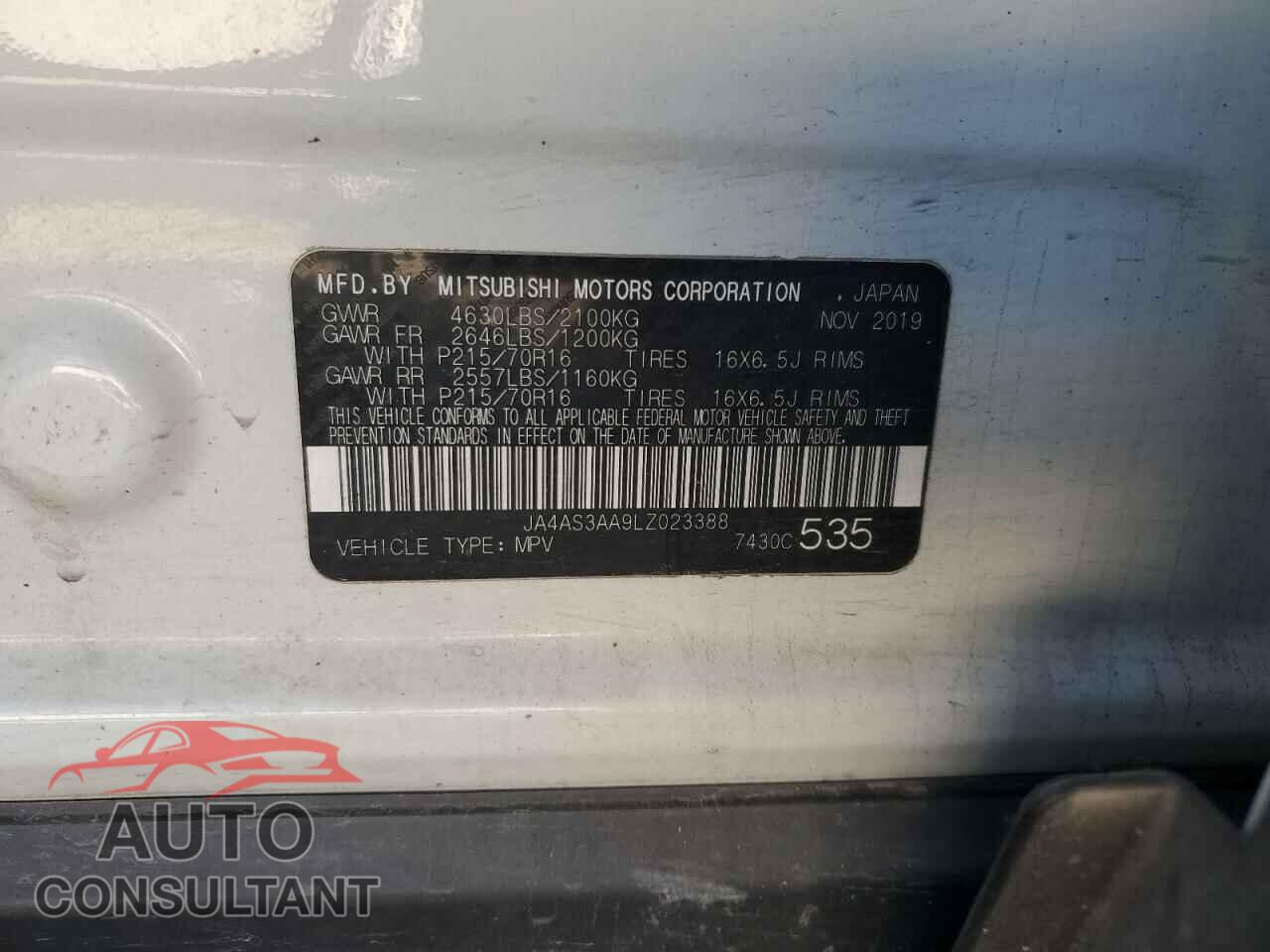 MITSUBISHI ECLIPSE 2020 - JA4AS3AA9LZ023388