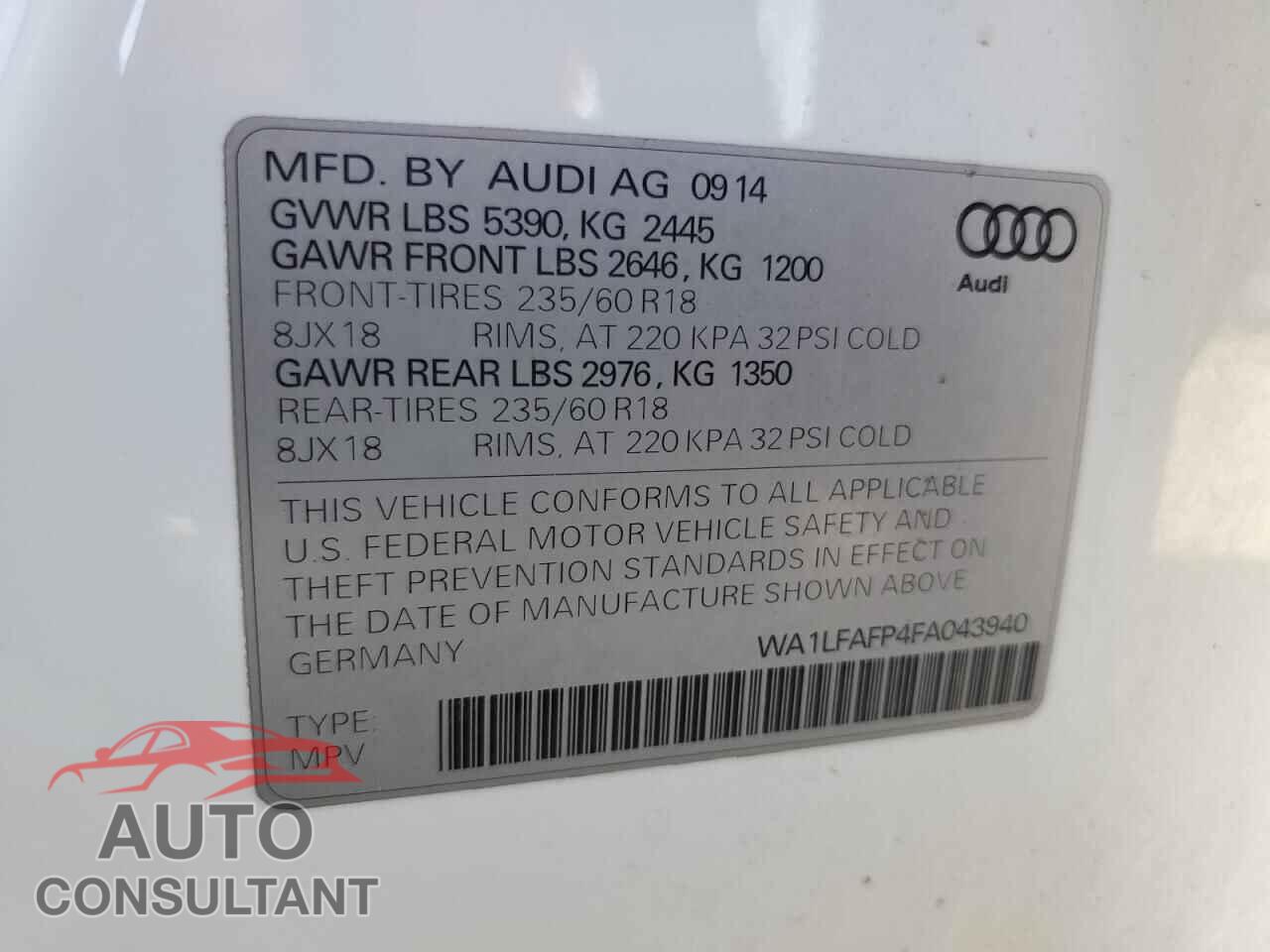 AUDI Q5 2015 - WA1LFAFP4FA043940