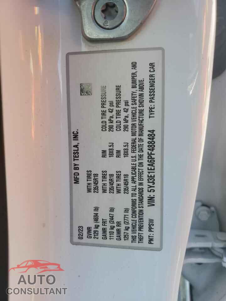 TESLA MODEL 3 2023 - 5YJ3E1EA6PF488484