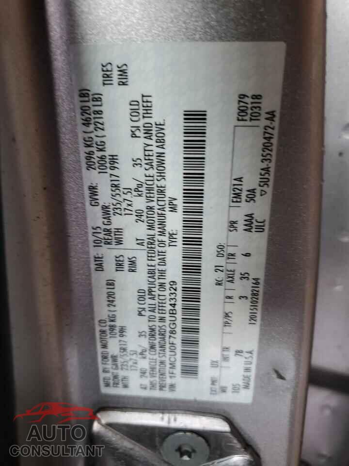 FORD ESCAPE 2016 - 1FMCU0F78GUB43329