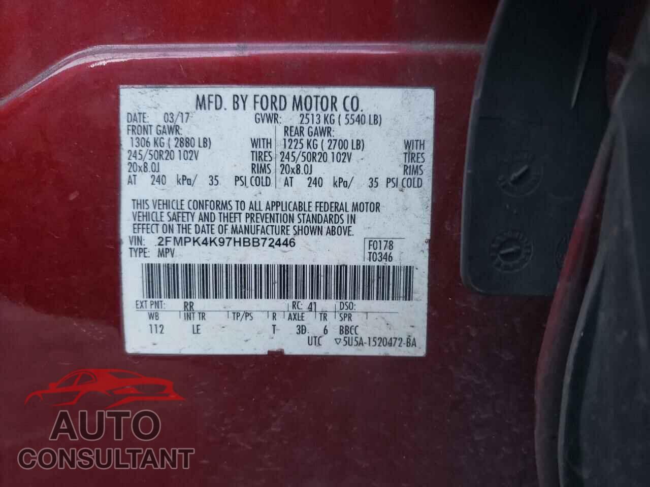 FORD EDGE 2017 - 2FMPK4K97HBB72446