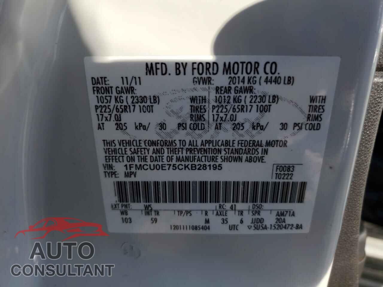 FORD ESCAPE 2012 - 1FMCU0E75CKB28195