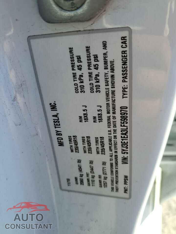 TESLA MODEL 3 2020 - 5YJ3E1EA3LF598970