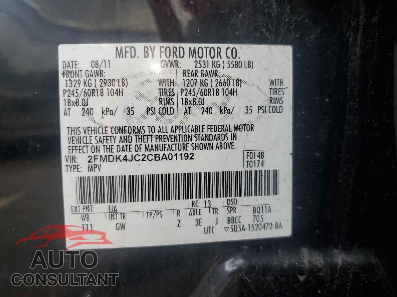 FORD EDGE 2012 - 2FMDK4JC2CBA01192