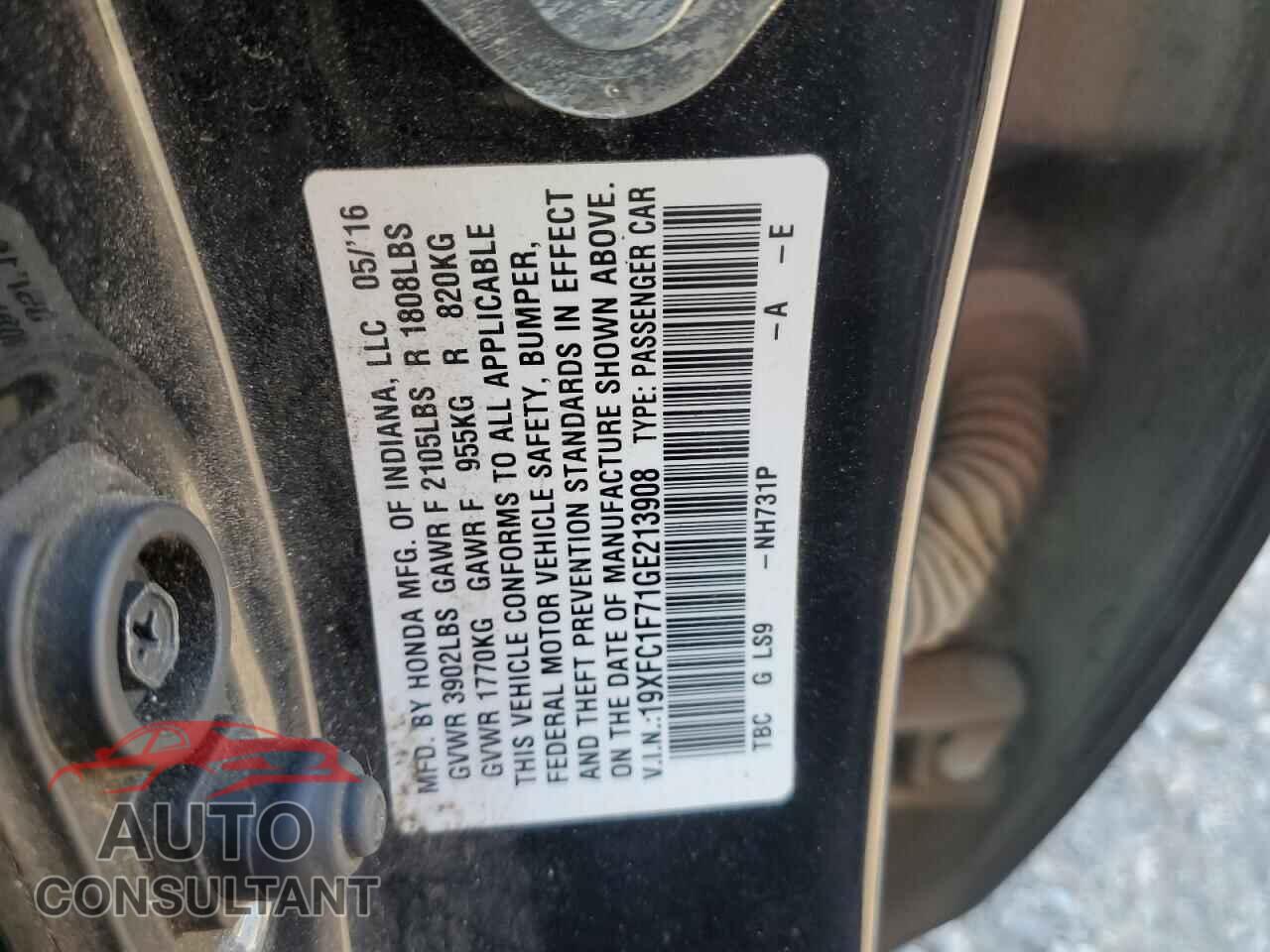 HONDA CIVIC 2016 - 19XFC1F71GE213908