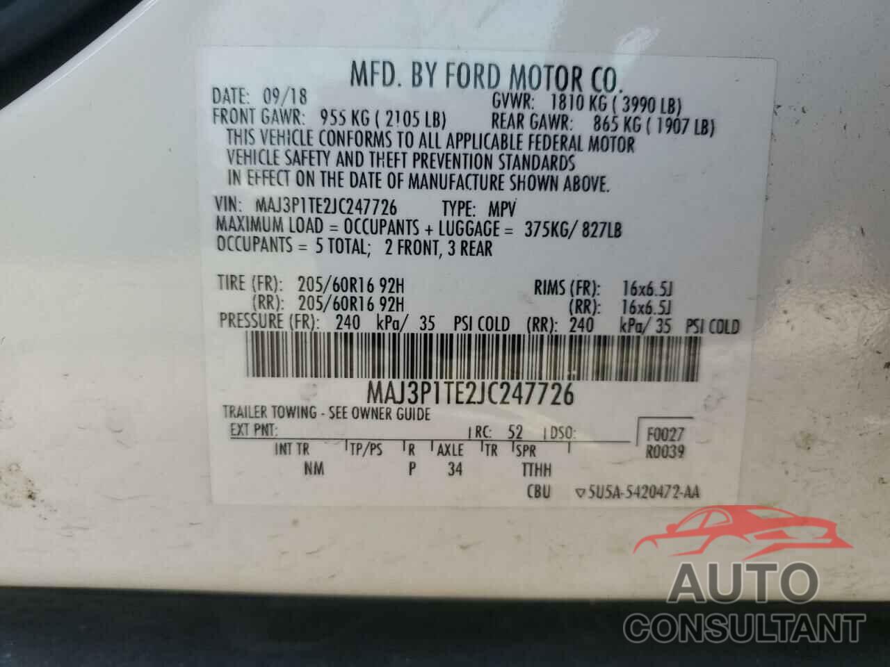 FORD ECOSPORT 2018 - MAJ3P1TE2JC247726